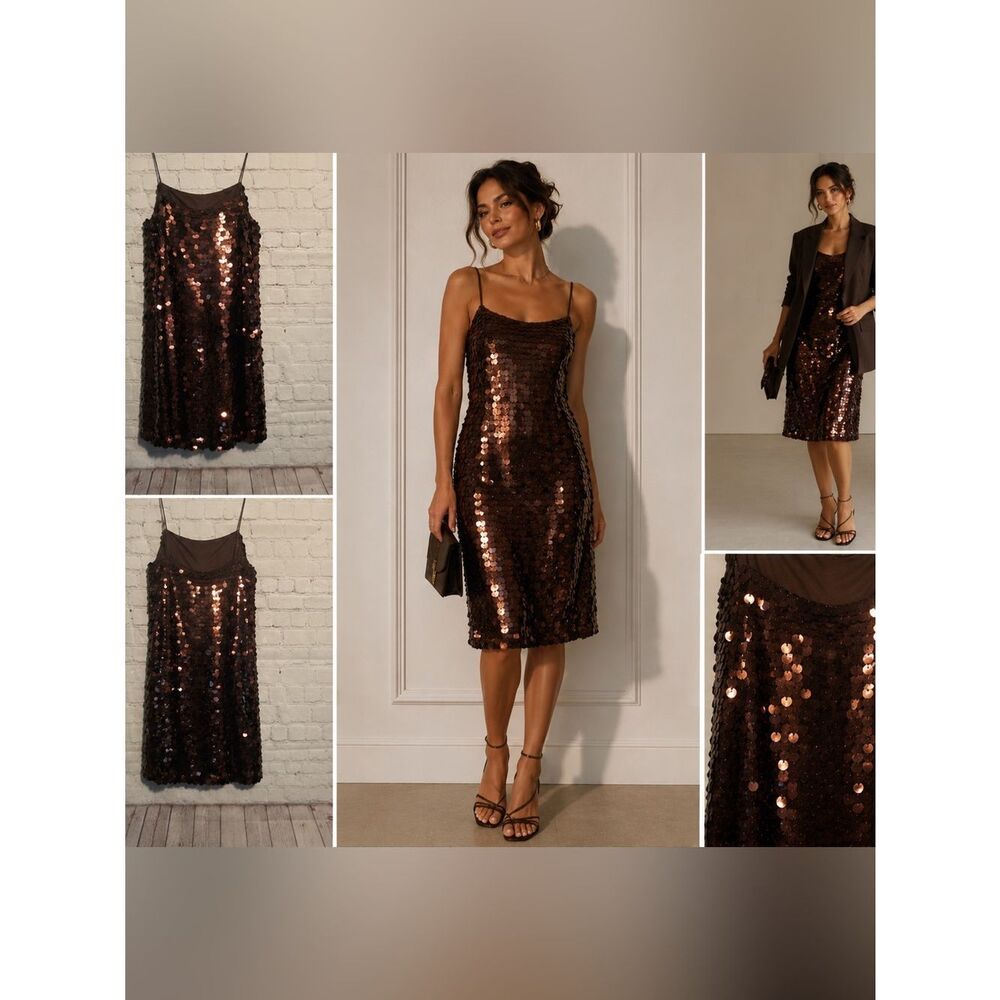 A New Day Sequin Shift Dress – Size Small – Bronze Sparkle Glam